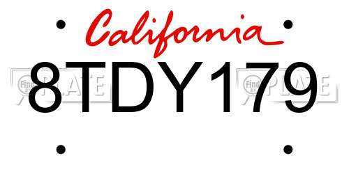 8TDY179 California License Plate