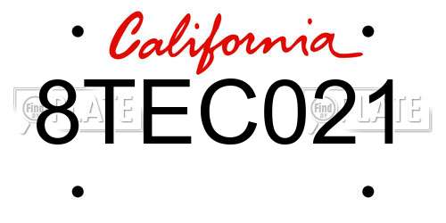 8TEC021 California License Plate