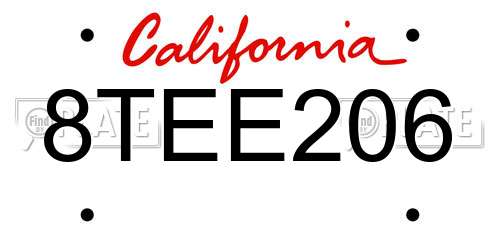 8TEE206 California License Plate