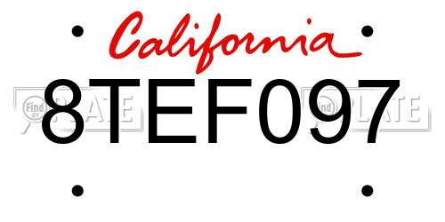 8TEF097 California License Plate