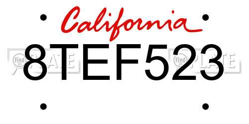 8TEF523 California License Plate