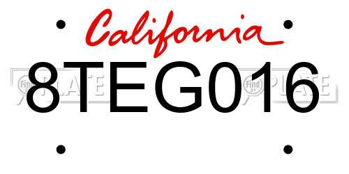 8TEG016 California License Plate