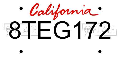 8TEG172 California License Plate