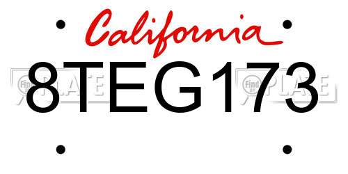 8TEG173 California License Plate