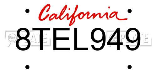 8TEL949 California License Plate