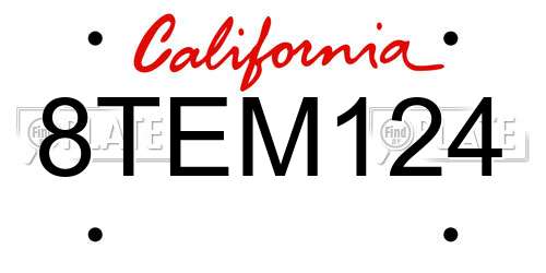8TEM124 California License Plate