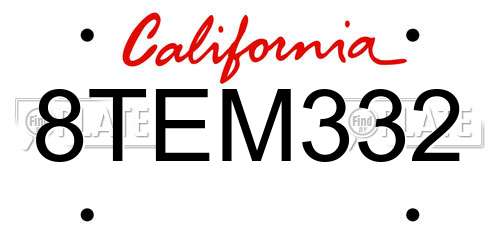 8TEM332 California License Plate