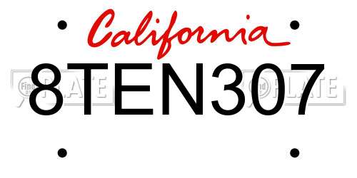 8TEN307 California License Plate