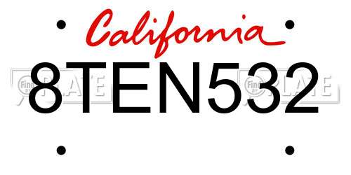 8TEN532 California License Plate