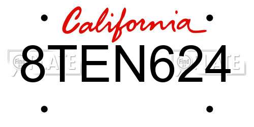8TEN624 California License Plate