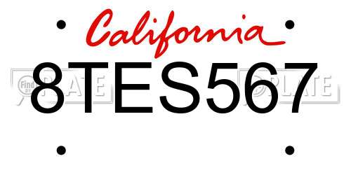 8TES567 California License Plate
