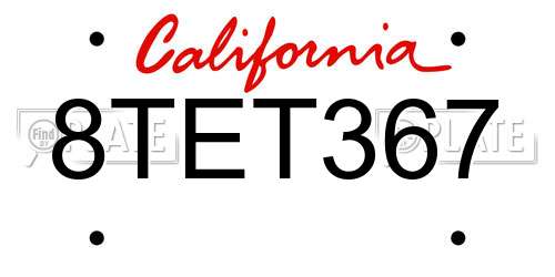 8TET367 California License Plate