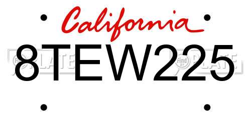 8TEW225 California License Plate