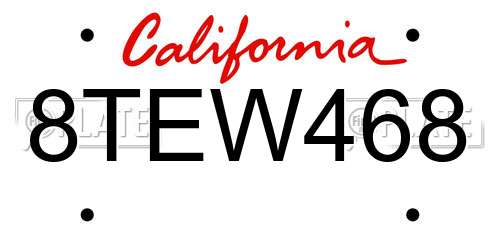 8TEW468 California License Plate