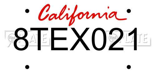 8TEX021 California License Plate