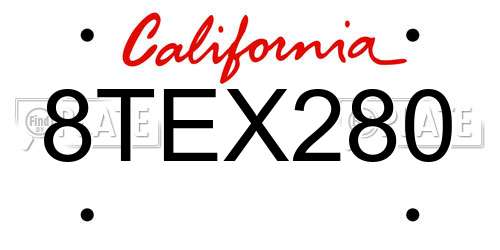 8TEX280 California License Plate
