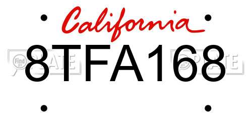 8TFA168 California License Plate