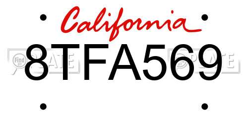 8TFA569 California License Plate