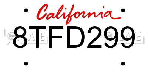 8TFD299 California License Plate