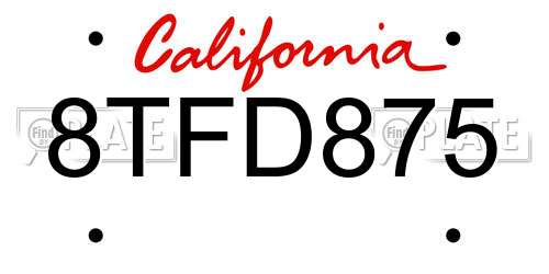 8TFD875 California License Plate