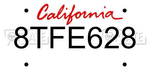 8TFE628 California License Plate