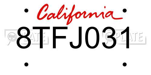 8TFJ031 California License Plate