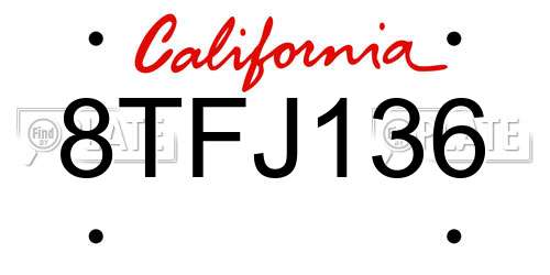 8TFJ136 California License Plate