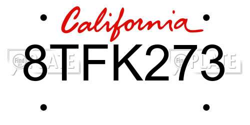 8TFK273 California License Plate
