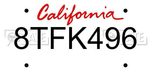8TFK496 California License Plate