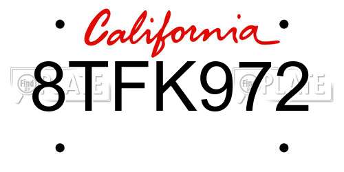 8TFK972 California License Plate