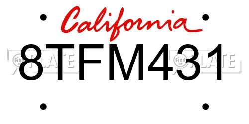 8TFM431 California License Plate