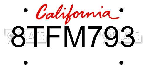 8TFM793 California License Plate