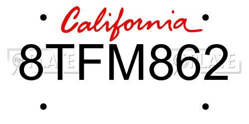 8TFM862 California License Plate