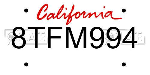 8TFM994 California License Plate