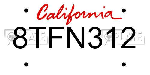 8TFN312 California License Plate