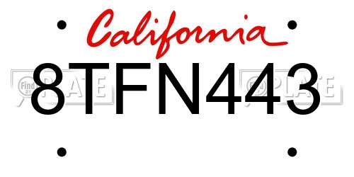 8TFN443 California License Plate