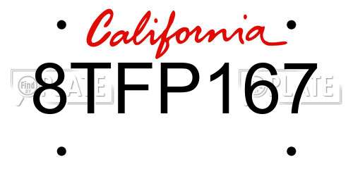 8TFP167 California License Plate