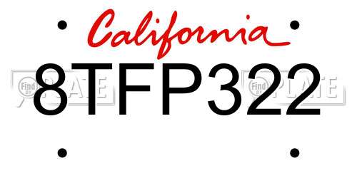 8TFP322 California License Plate