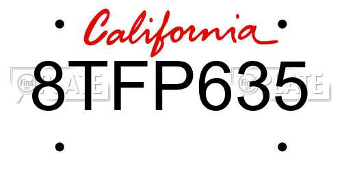 8TFP635 California License Plate