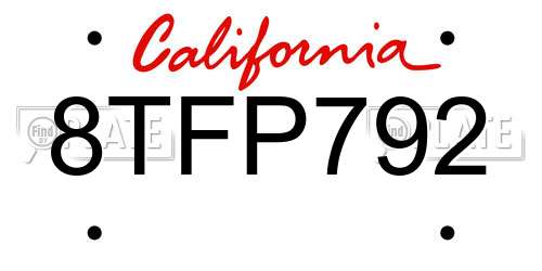 8TFP792 California License Plate