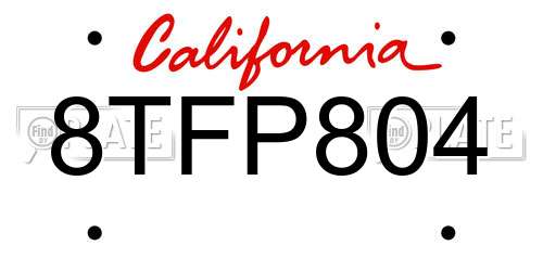 8TFP804 California License Plate