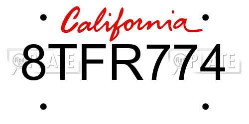 8TFR774 California License Plate