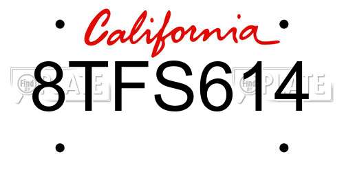 8TFS614 California License Plate