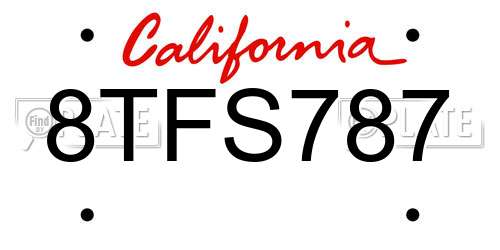 8TFS787 California License Plate