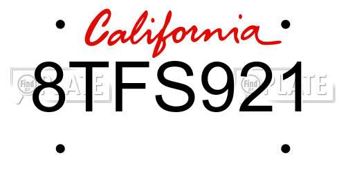 8TFS921 California License Plate