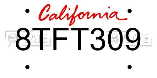 8TFT309 California License Plate