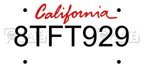 8TFT929 California License Plate