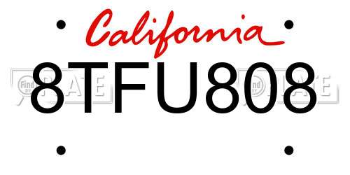 8TFU808 California License Plate