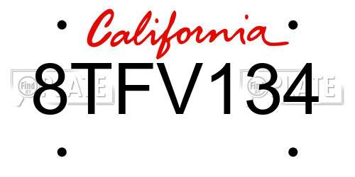 8TFV134 California License Plate
