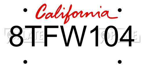 8TFW104 California License Plate